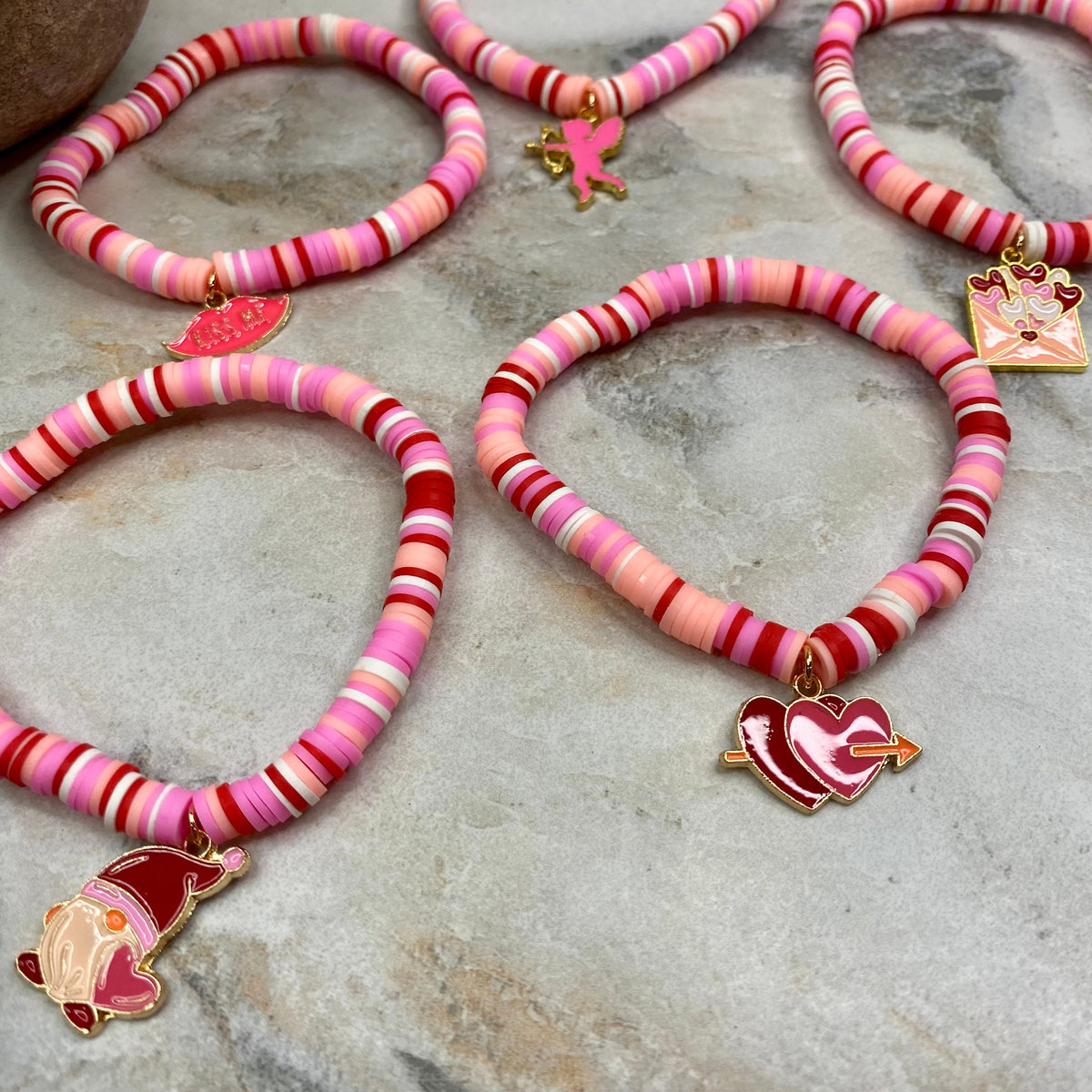 Bracelet - Clay + Charm - Love Red & Pink Charm
