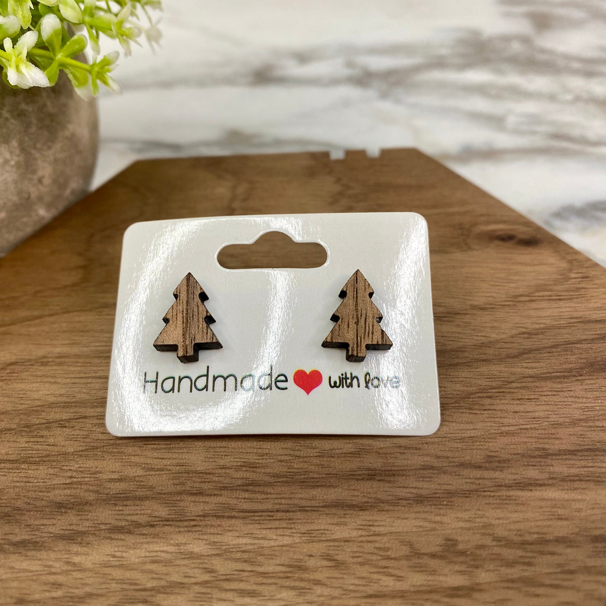 Wooden Stud Earrings - Small Tree