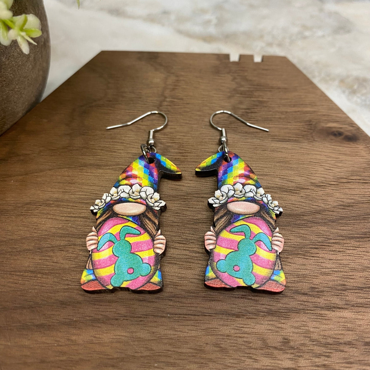 Wood Dangle Earring - Easter - #9