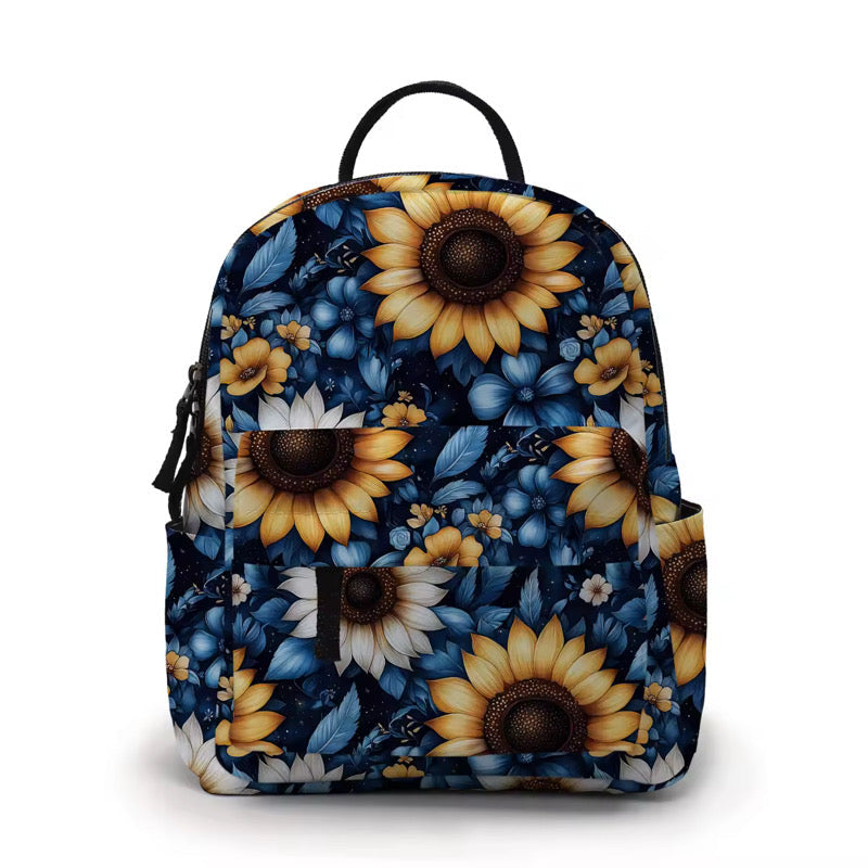 Mini Backpack - Floral, Blue Yellow White Sunflower