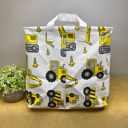 Pop Up Canvas Basket - Construction Trucks