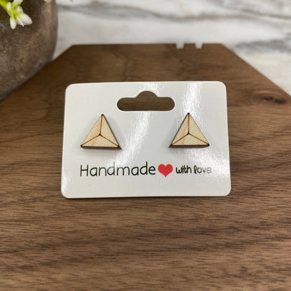 Wooden Stud Earrings - Triangle Pyramid