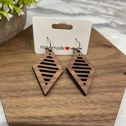 Wooden Dangle Earrings - Kite Stripe Cutout