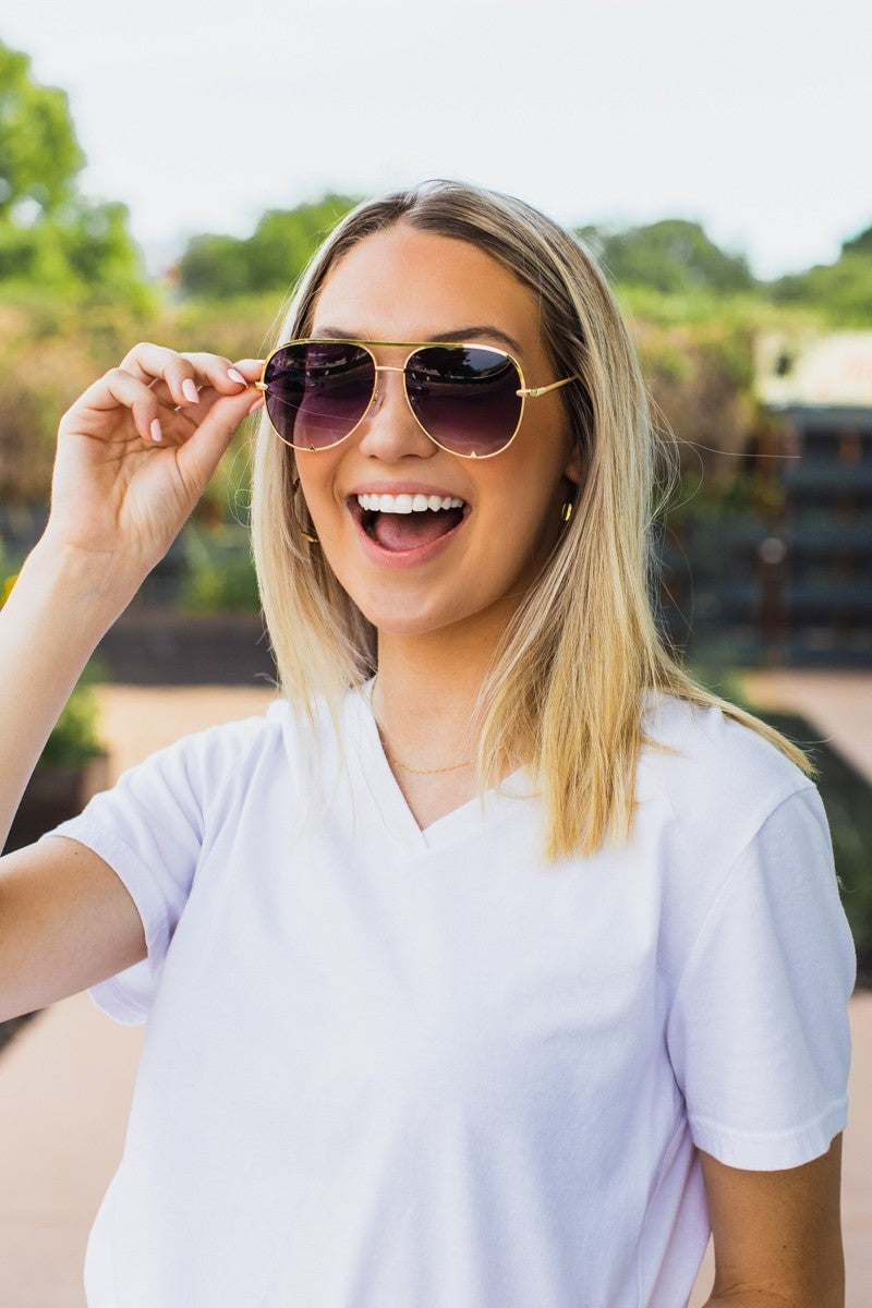 Ready to Ship  | The Alex Gold/Gray- High Quality Unisex Aviator Sunglasses