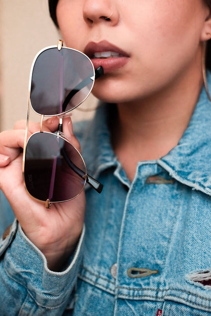Ready to Ship  | The Alex Gold/Gray- High Quality Unisex Aviator Sunglasses