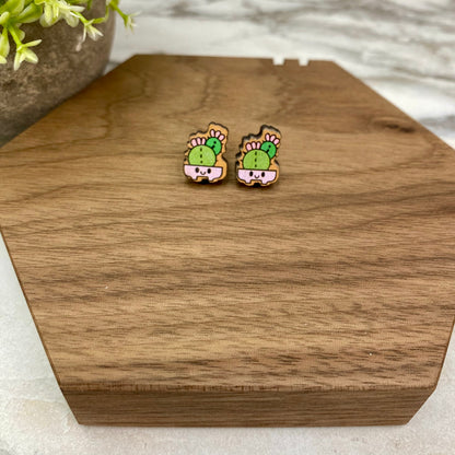 Wooden Stud Earrings - Cactus/Succulent