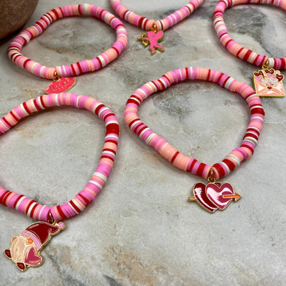 Bracelet - Clay + Charm - Love Red & Pink Charm