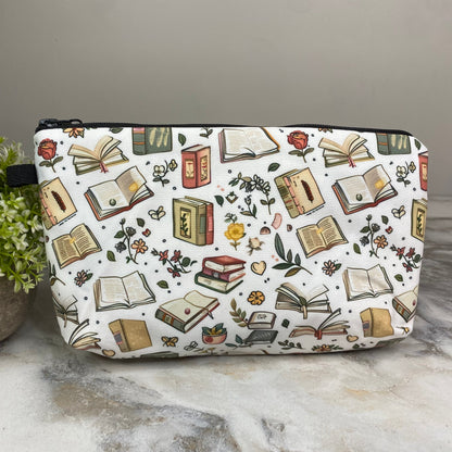 Pouch - Books, Floral Books on White