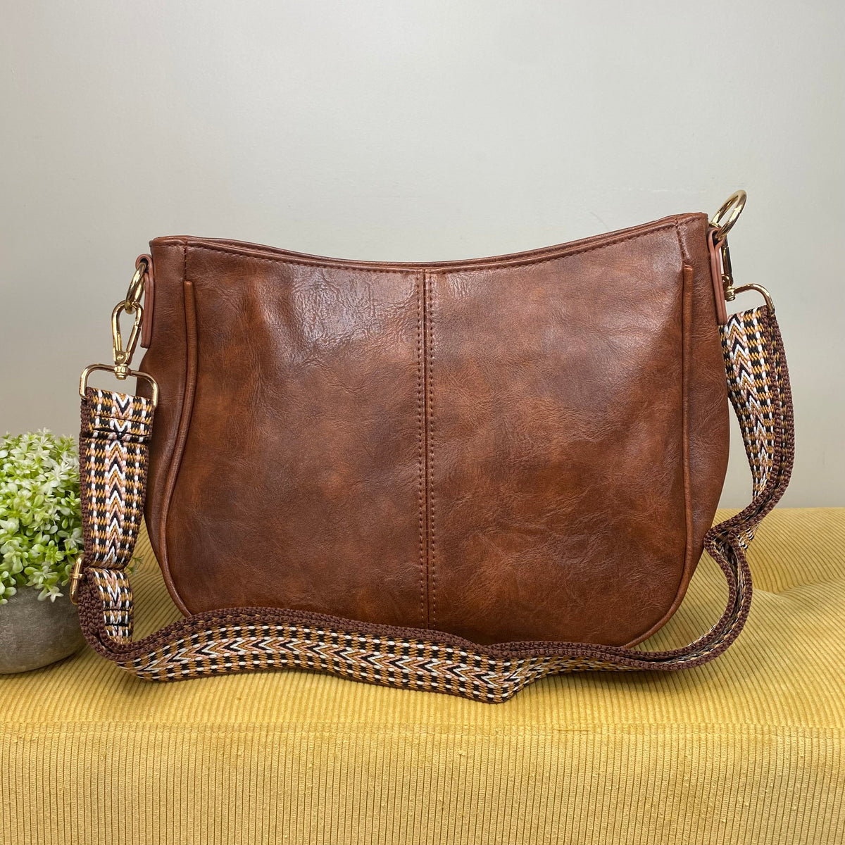 Rachael Crossbody Purse - Fabric Strap - Dark Camel - LAST ONE LEFT