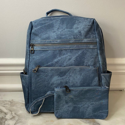 Denim Suede Brooke Backpack + Pouch - PREORDER