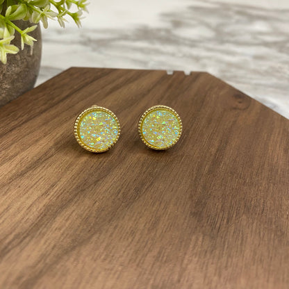 Druzy Stud Earrings - 12mm - Round Cream Yellow