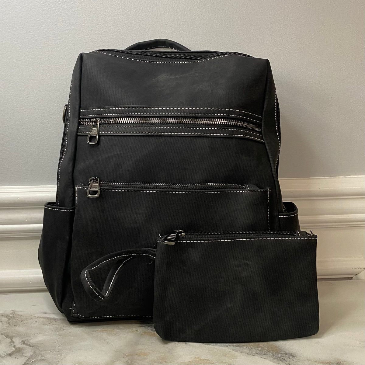 Denim Suede Brooke Backpack + Pouch - PREORDER