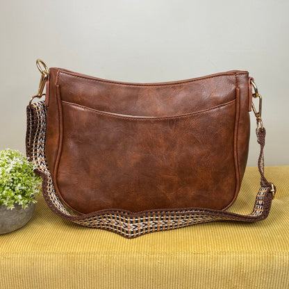 Rachael Crossbody Purse - Fabric Strap - Dark Camel - LAST ONE LEFT