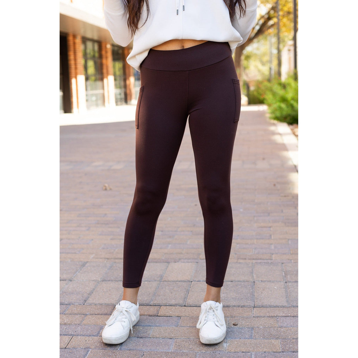 Ready to Ship| The Belle - Brown FLEECE Full Length Leggings with Pockets 2 Pack