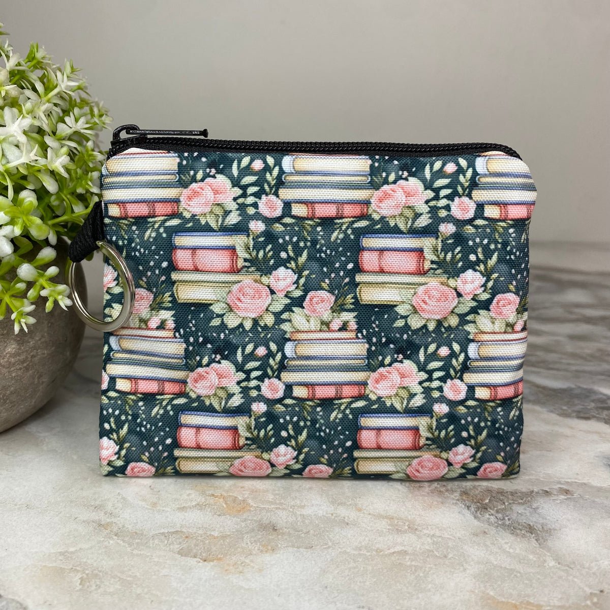 Mini Pouch - Book Stack Roses Teal