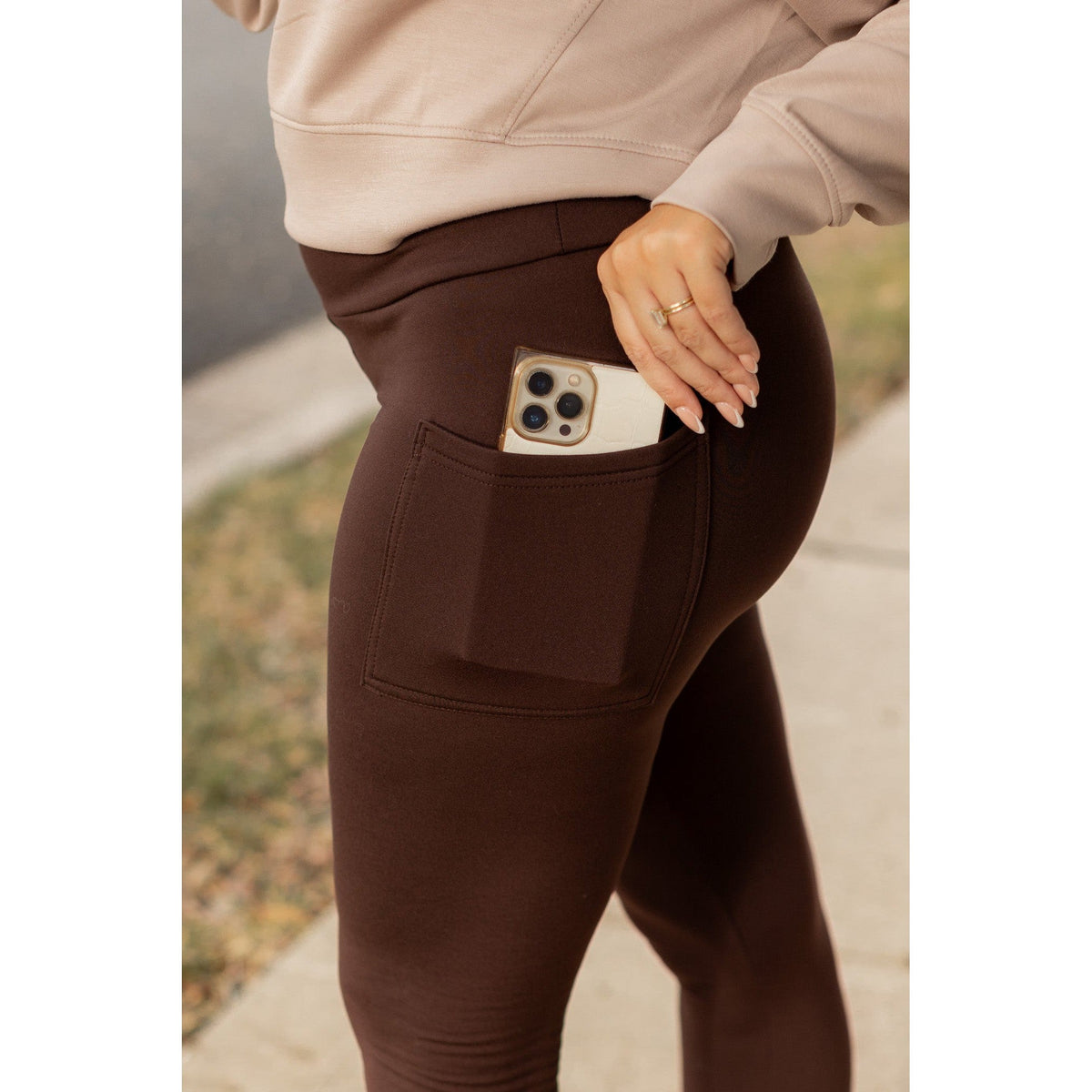 Ready to Ship| The Belle - Brown FLEECE Full Length Leggings with Pockets 2 Pack