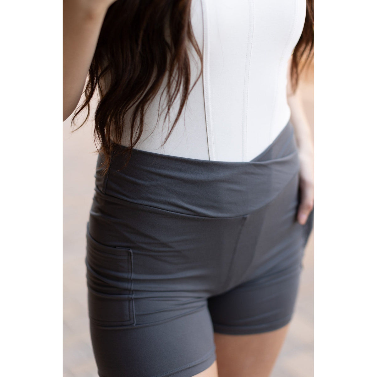 Ready to Ship  | The Caleigh - Charcoal Crossover Biker 5" Shorts r2  - Luxe Leggings by Julia Rose® Round 2