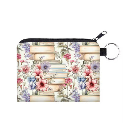 Mini Pouch - Books Stack Cream Purple Floral