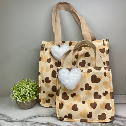 Tote Bag - Heart Brown + Tan