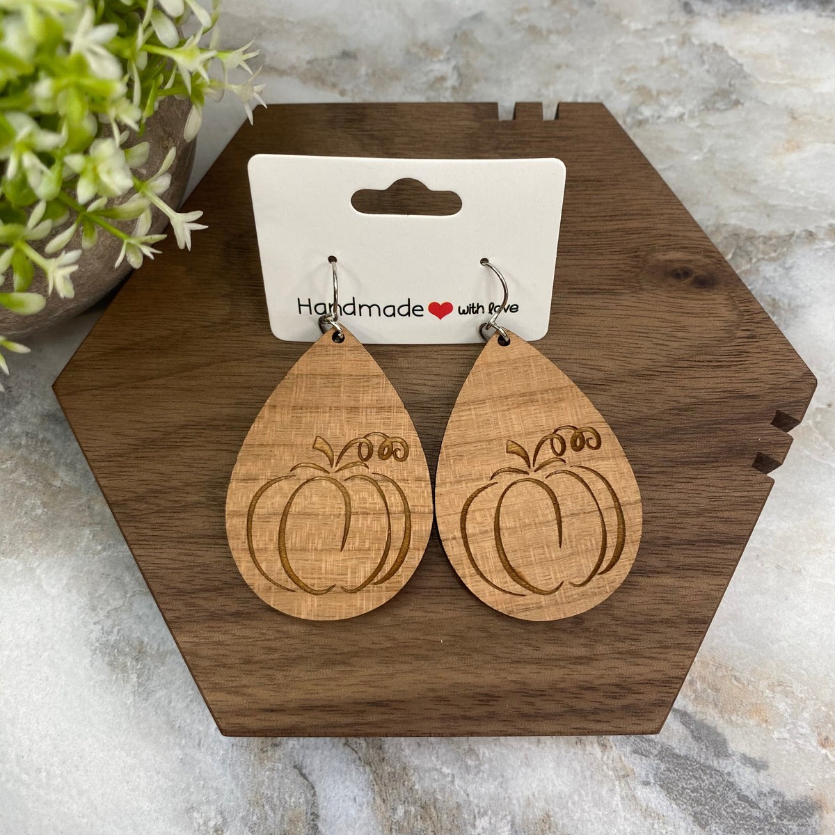 Wooden Dangle Earrings - Pumpkin
