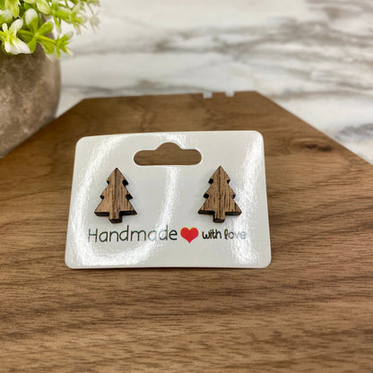 Wooden Stud Earrings - Small Tree