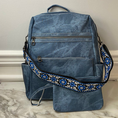 Denim Suede Brooke Backpack + Pouch - PREORDER