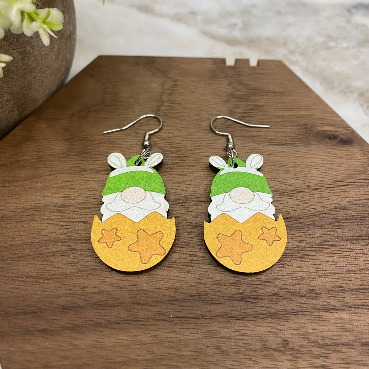 Wood Dangle Earring - Easter - #4