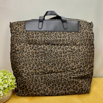 Tote Briefcase Bag - Black & Animal Print
