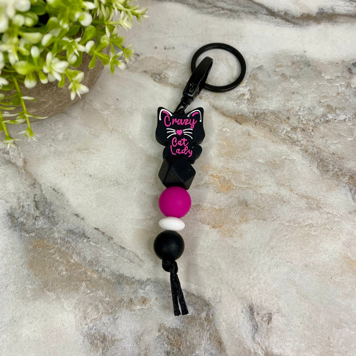 Keychain - Silicone Bead - Crazy Cat Lady