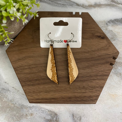 Wooden Dangle Earrings - Half Teardrop Design