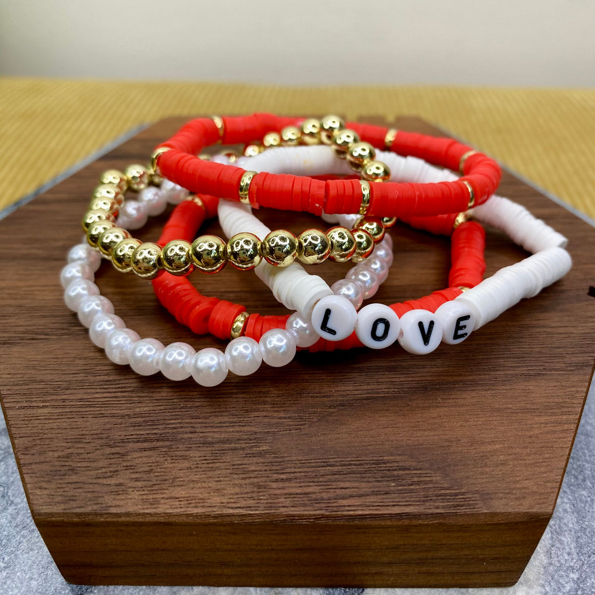 Bracelet Pack - Clay & Gold Bead - Love