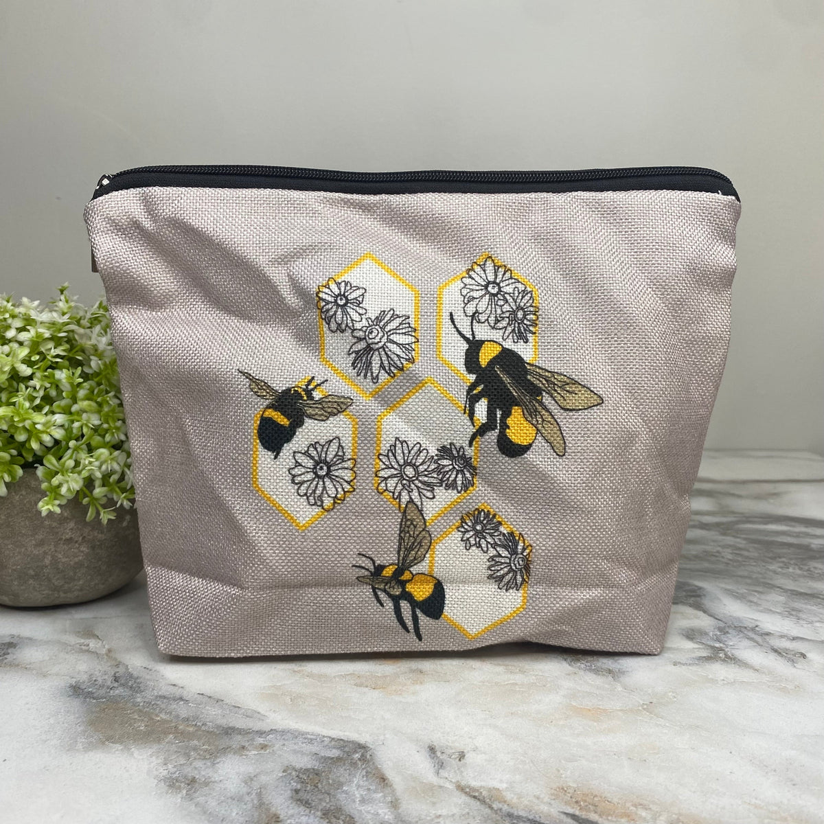 Canvas Pouch XL - Bee Honeycomb Flower