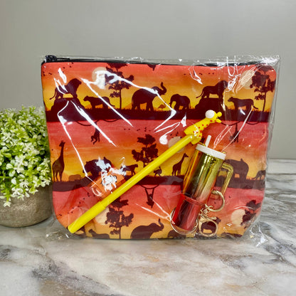 Pouch XL, Pen, TicTac, & Tumbler Keychain Bundled Set - Sunset Safari