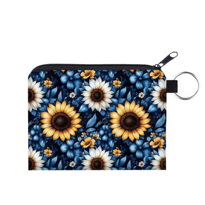 Mini Pouch - Floral Blue Yellow White Sunflower