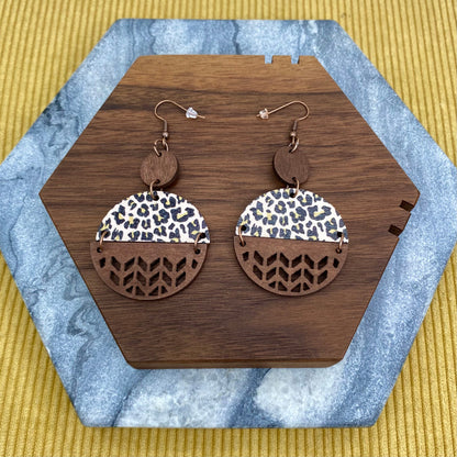 Wood Earrings - Half & Half - Animal Print Design