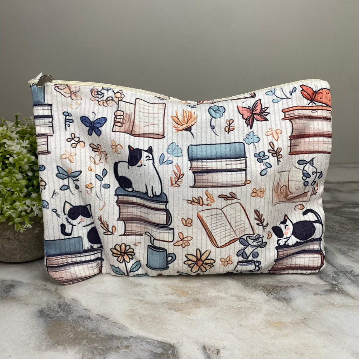 Corduroy Zip Pouch - #47 Cats & Books