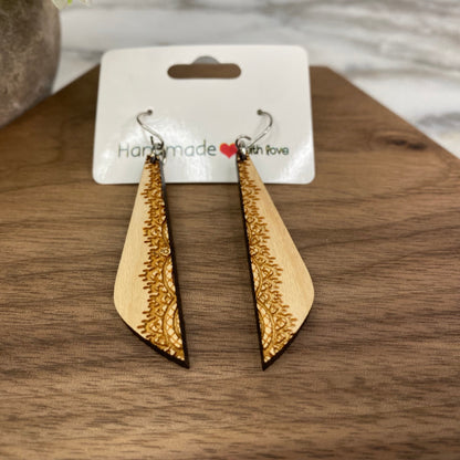 Wooden Dangle Earrings - Half Teardrop Design
