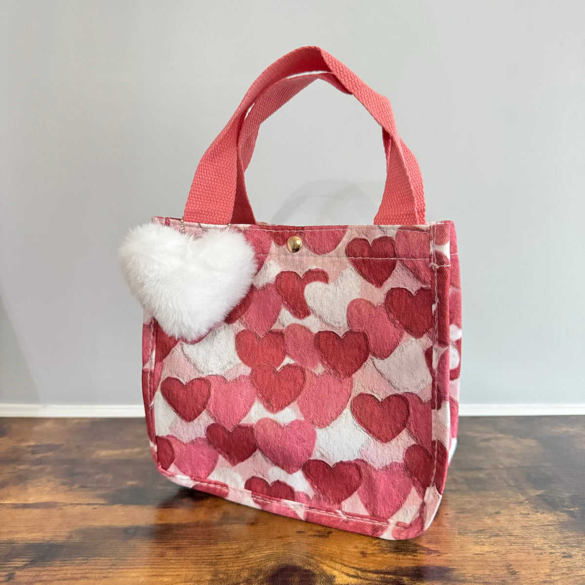 Tote Bag - Heart Dark Pink + White