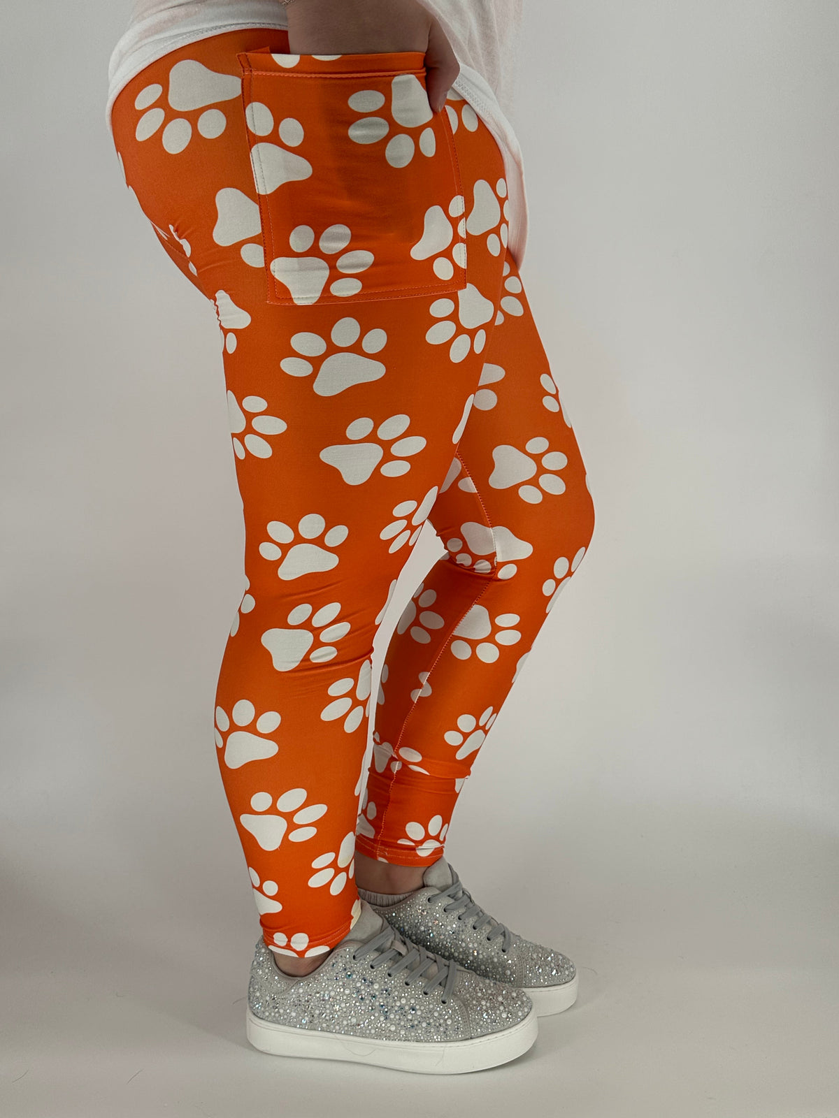 Orange Paw Leggings w/ Pockets