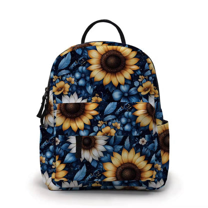 Mini Backpack - Floral, Blue Yellow White Sunflower